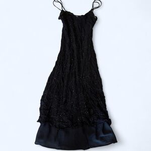 Black Beaded Silk Maxi Dress
